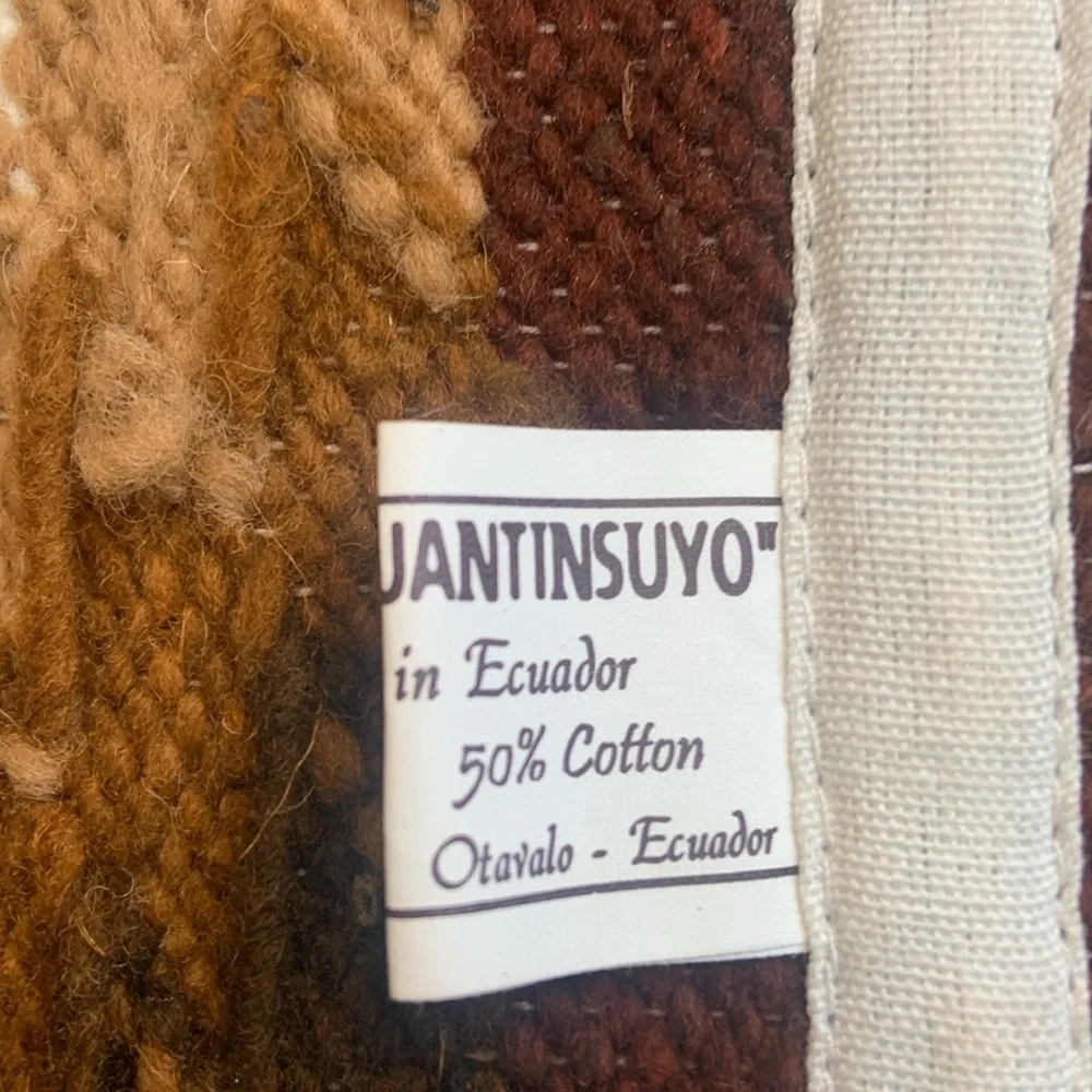 Hand Crafted Brown and Cream Geometric Tapestry